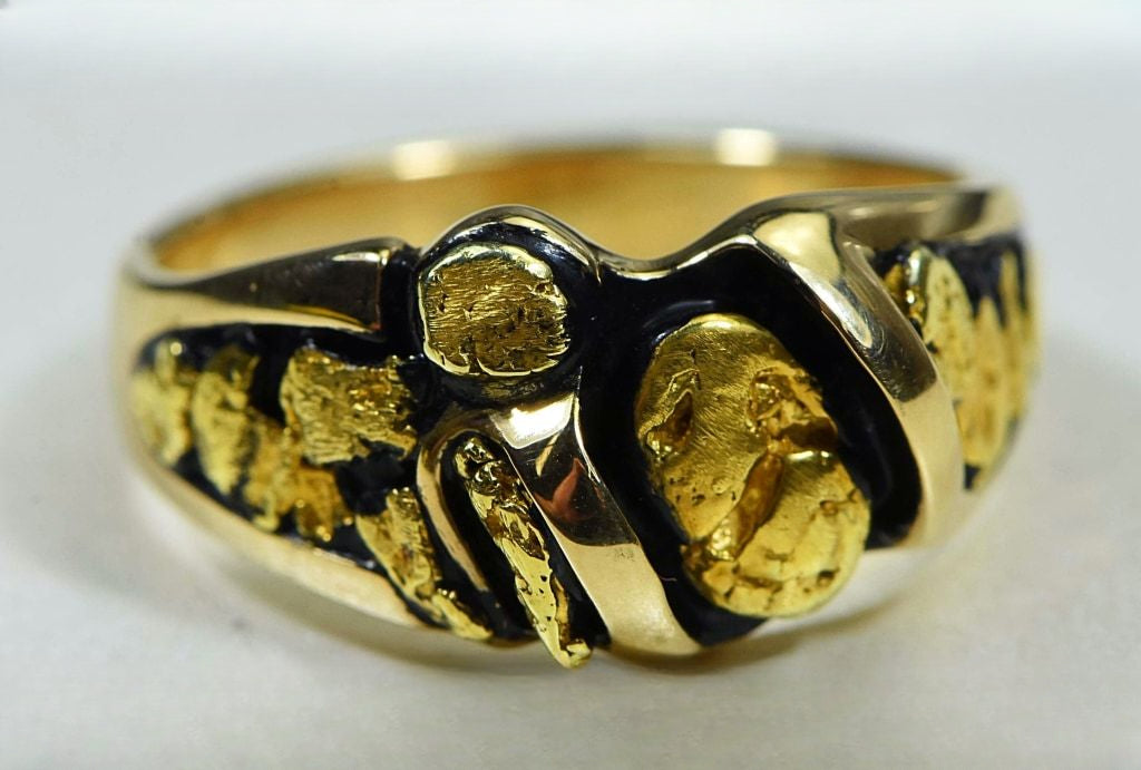 Gold Nugget Men's Ring "Orocal" RM486 Genuine Hand Crafted Jewelry - 14K Casting