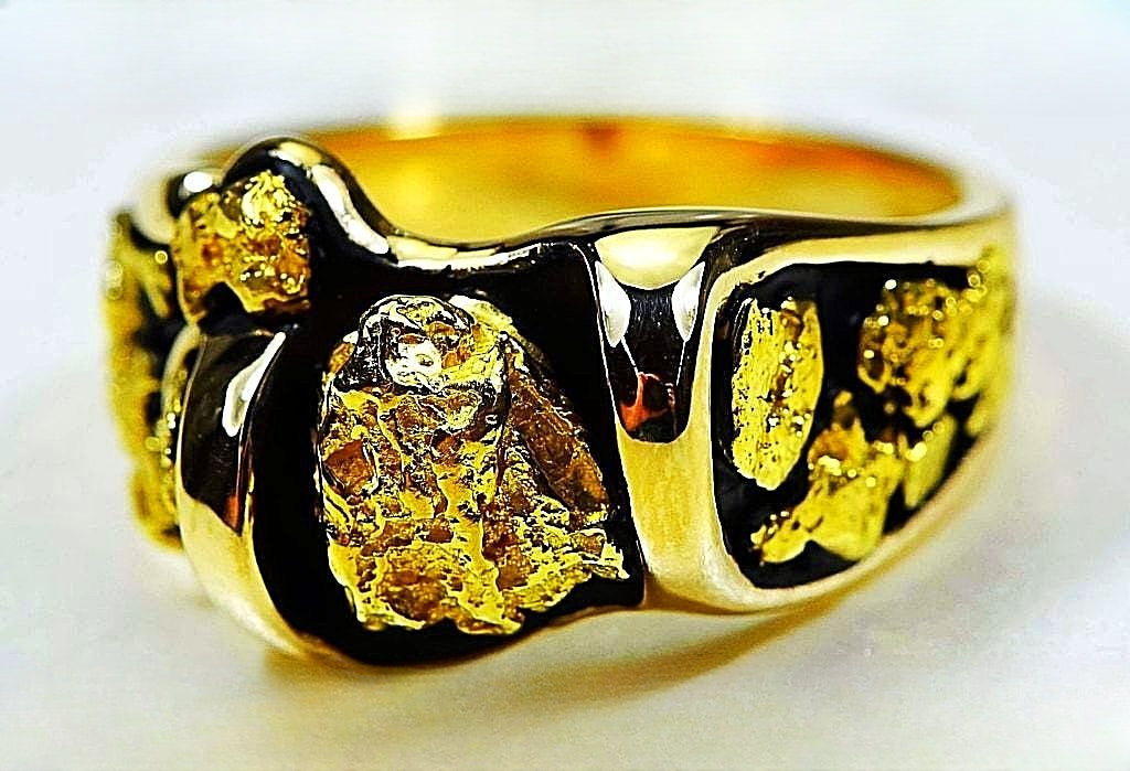 Gold Nugget Men's Ring "Orocal" RM490 Genuine Hand Crafted Jewelry - 14K Casting