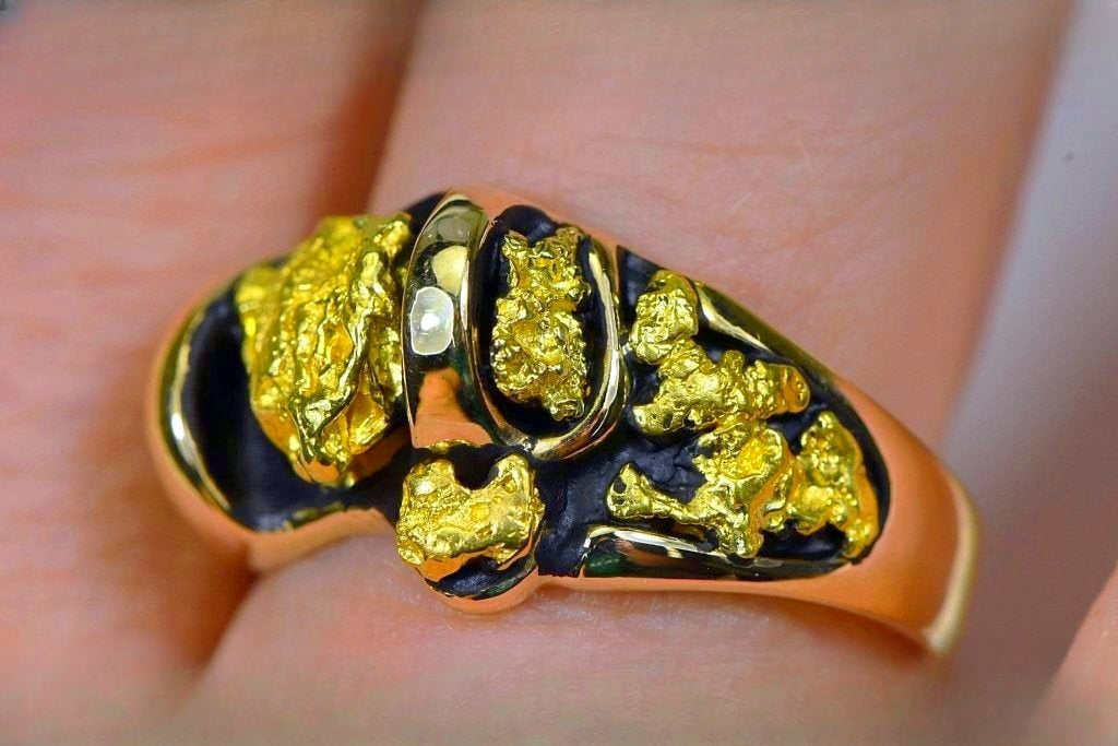 Gold Nugget Men's Ring "Orocal" RM490 Genuine Hand Crafted Jewelry - 14K Casting