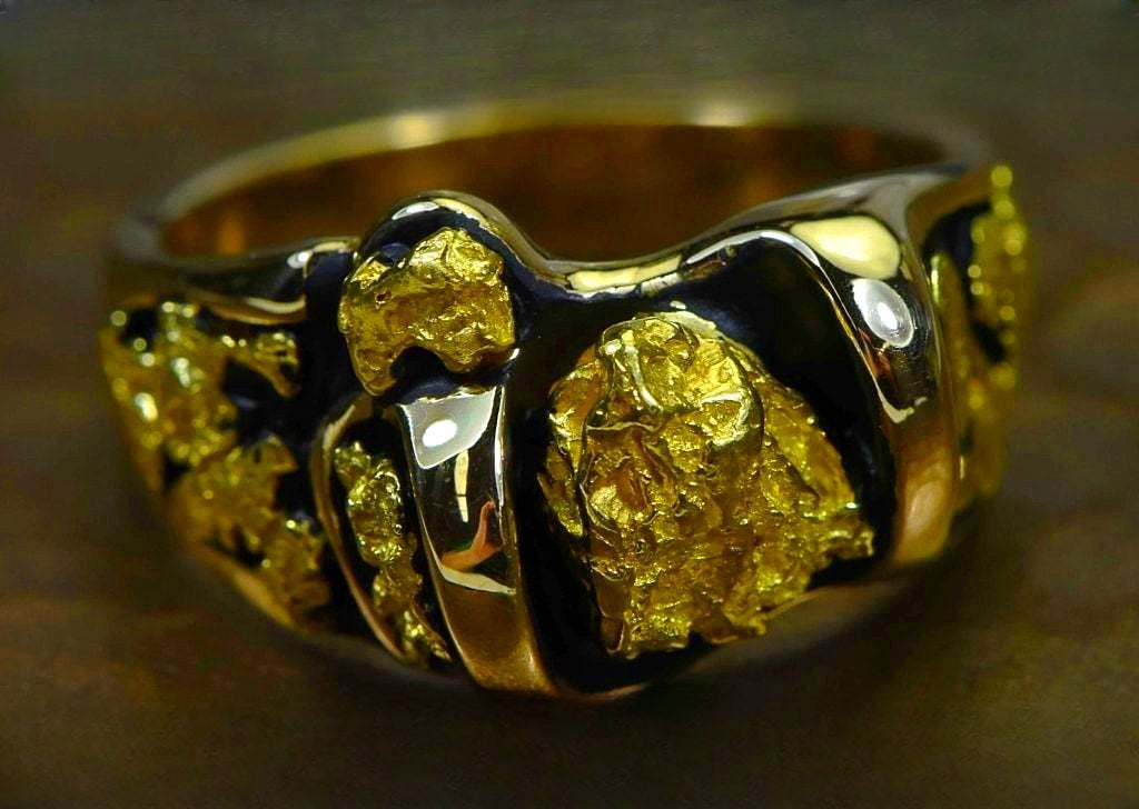 Gold Nugget Men's Ring "Orocal" RM490 Genuine Hand Crafted Jewelry - 14K Casting