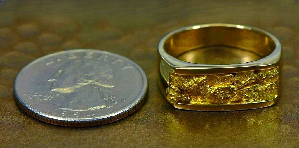 Gold Nugget Men's Ring "Orocal" RM567N Genuine Hand Crafted Jewelry - 14K Casting