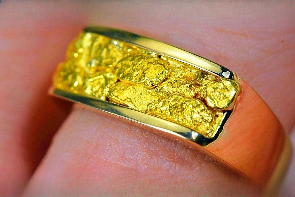 Gold Nugget Men's Ring "Orocal" RM567N Genuine Hand Crafted Jewelry - 14K Casting