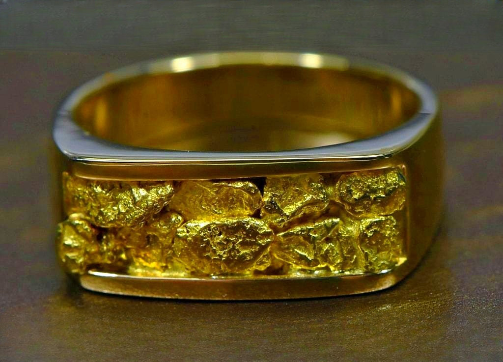 Gold Nugget Men's Ring "Orocal" RM567N Genuine Hand Crafted Jewelry - 14K Casting