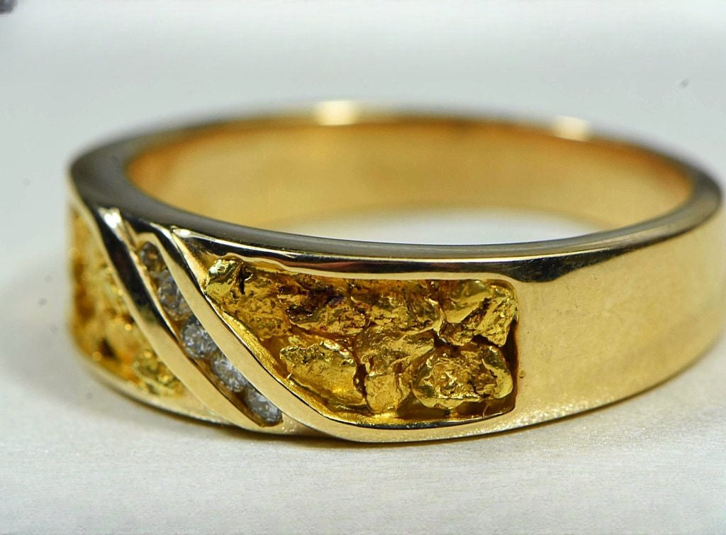 Gold Nugget Men's Ring "Orocal" RM610D10 Genuine Hand Crafted Jewelry - 14K Casting