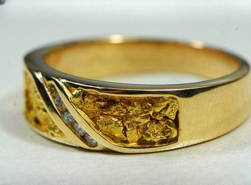 Gold Nugget Men's Ring "Orocal" RM610D10 Genuine Hand Crafted Jewelry - 14K Casting