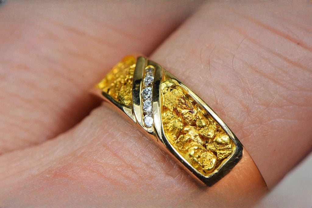 Gold Nugget Men's Ring "Orocal" RM610D10 Genuine Hand Crafted Jewelry - 14K Casting