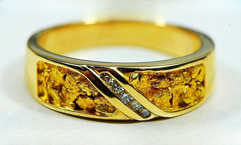 Gold Nugget Men's Ring "Orocal" RM610D10 Genuine Hand Crafted Jewelry - 14K Casting