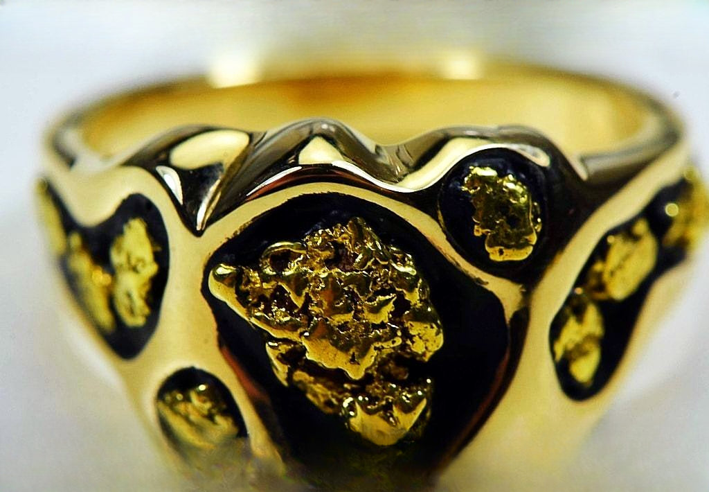 Gold Nugget Men's Ring "Orocal" RM654 Genuine Hand Crafted Jewelry - 14K Gold Casting
