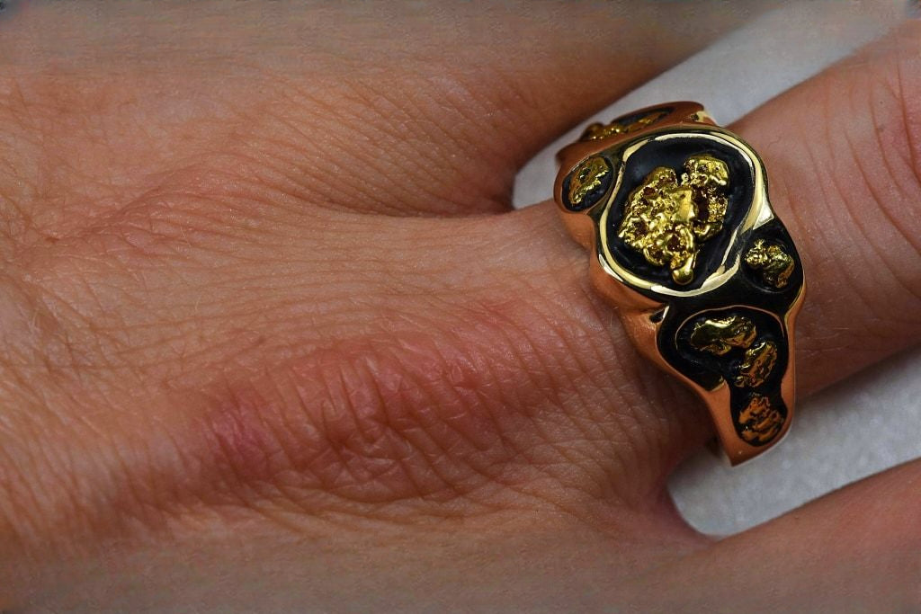 Gold Nugget Men's Ring "Orocal" RM654 Genuine Hand Crafted Jewelry - 14K Gold Casting