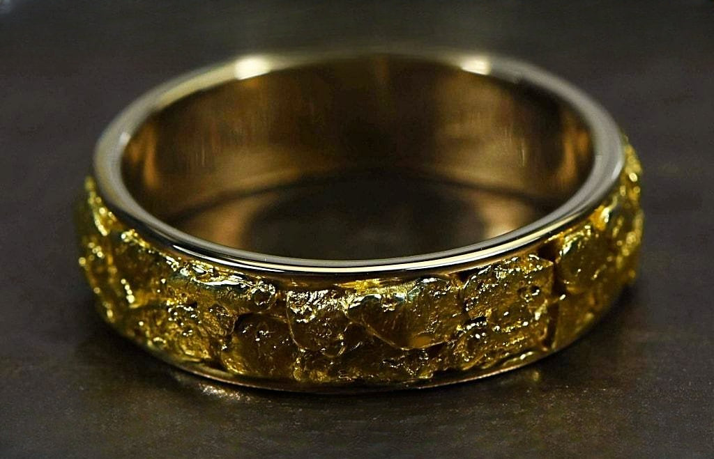 Gold Nugget Men's Ring "Orocal" RM6MM Genuine Hand Crafted Jewelry - 14K Casting