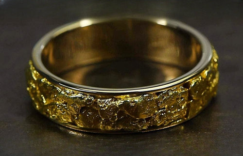 Gold Nugget Men's Ring "Orocal" RM6MM Genuine Hand Crafted Jewelry - 14K Casting
