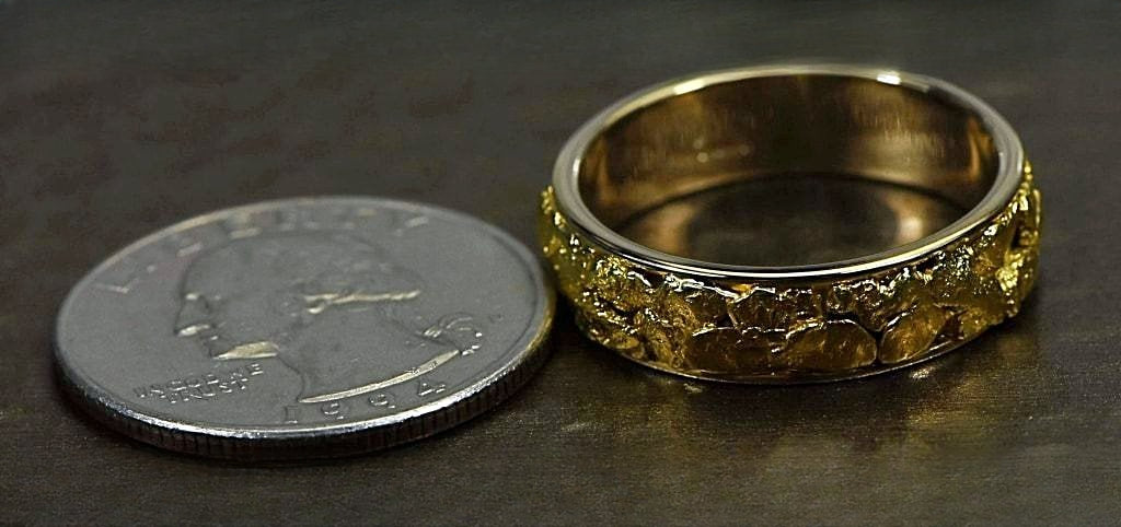 Gold Nugget Men's Ring "Orocal" RM6MM Genuine Hand Crafted Jewelry - 14K Casting