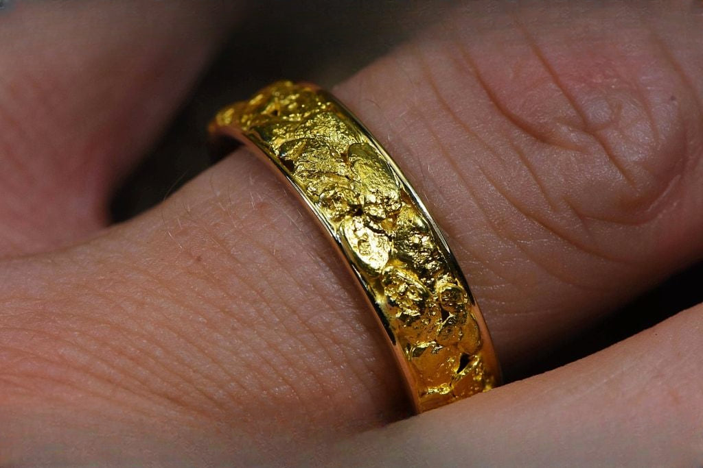 Gold Nugget Men's Ring "Orocal" RM6MM Genuine Hand Crafted Jewelry - 14K Casting