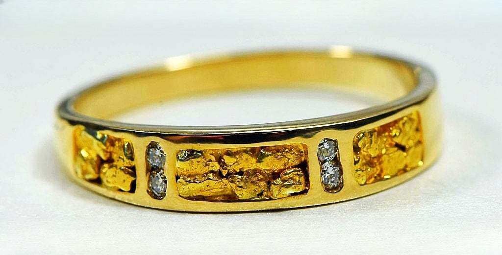 Gold Nugget Men's Ring "Orocal" RM733D8N Genuine Hand Crafted Jewelry - 14K Casting