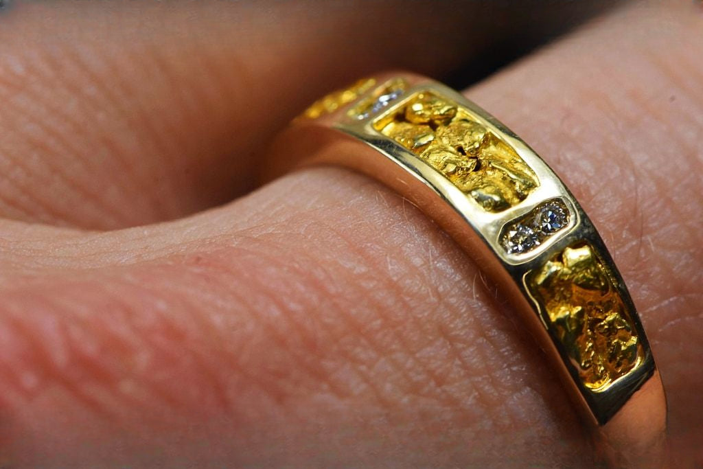 Gold Nugget Men's Ring "Orocal" RM733D8N Genuine Hand Crafted Jewelry - 14K Casting