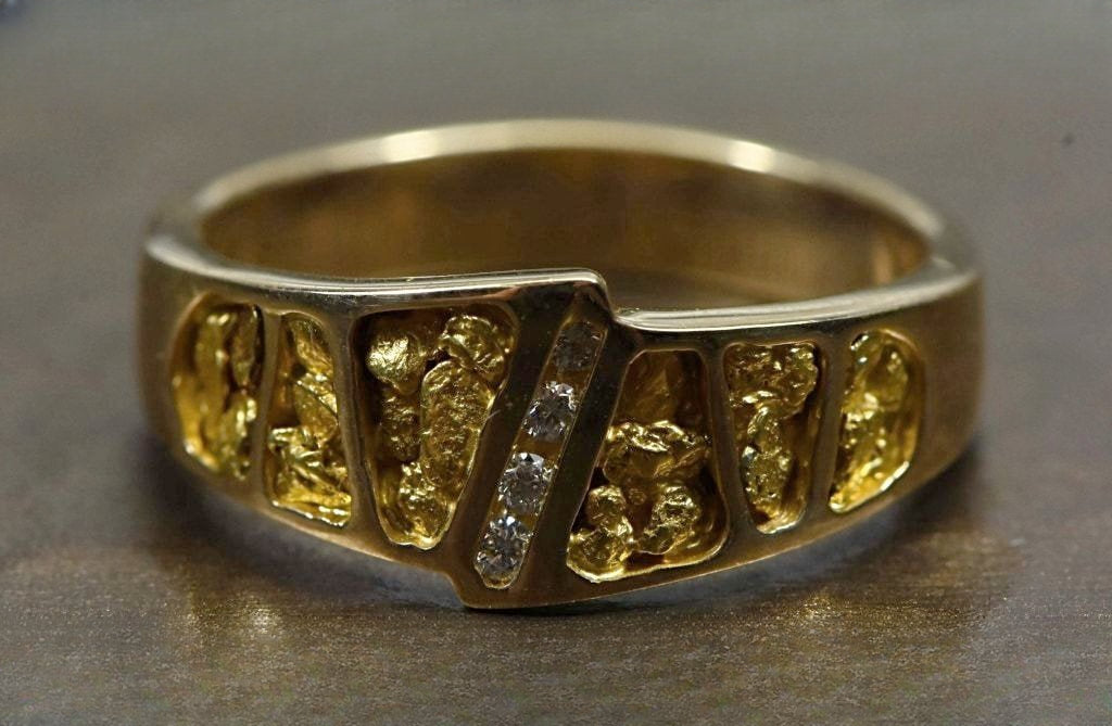 Gold Nugget Men's Ring "Orocal" RM882DN Genuine Hand Crafted Jewelry - 14K Casting