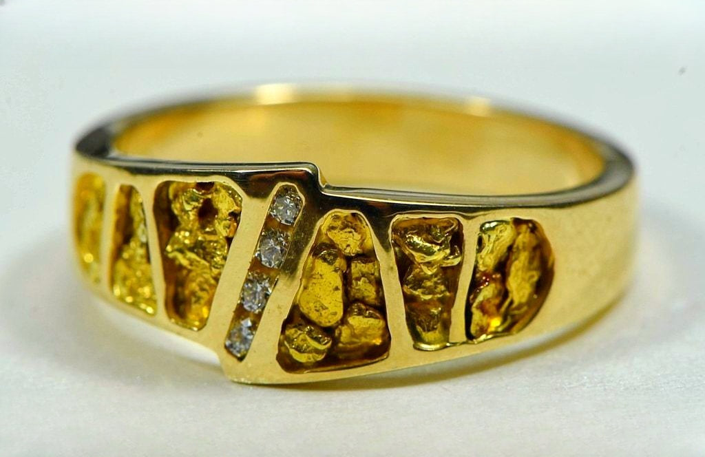 Gold Nugget Men's Ring "Orocal" RM882DN Genuine Hand Crafted Jewelry - 14K Casting