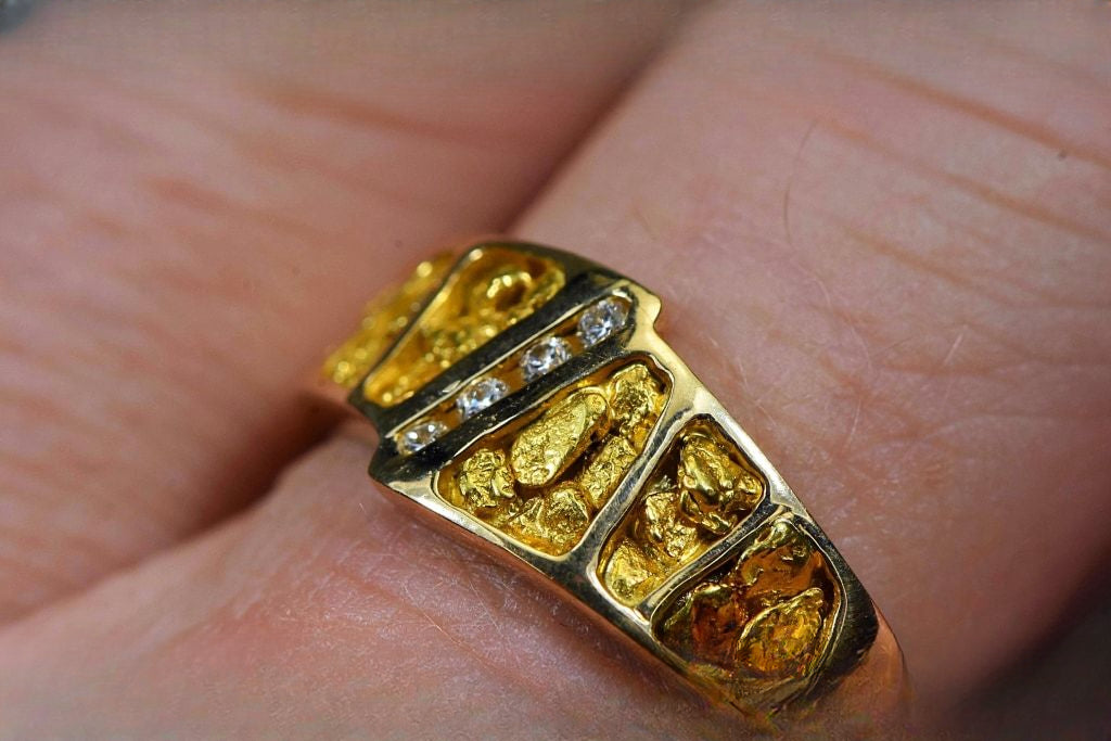 Gold Nugget Men's Ring "Orocal" RM882DN Genuine Hand Crafted Jewelry - 14K Casting