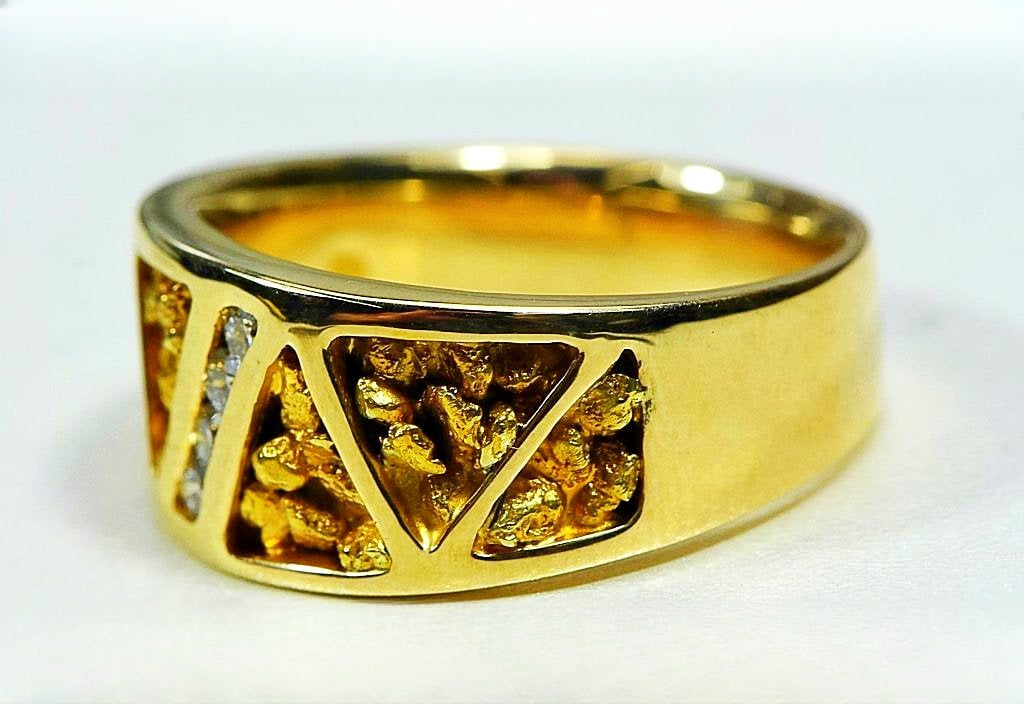 Gold Nugget Men's Ring "Orocal" RM883D20N Genuine Hand Crafted Jewelry - 14K Casting