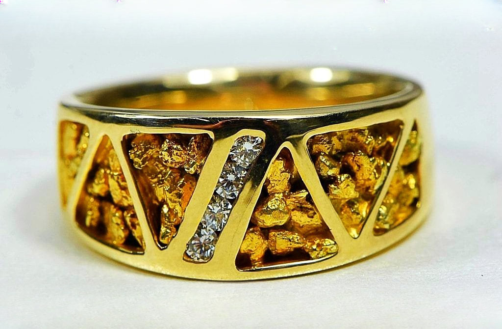 Gold Nugget Men's Ring "Orocal" RM883D20N Genuine Hand Crafted Jewelry - 14K Casting