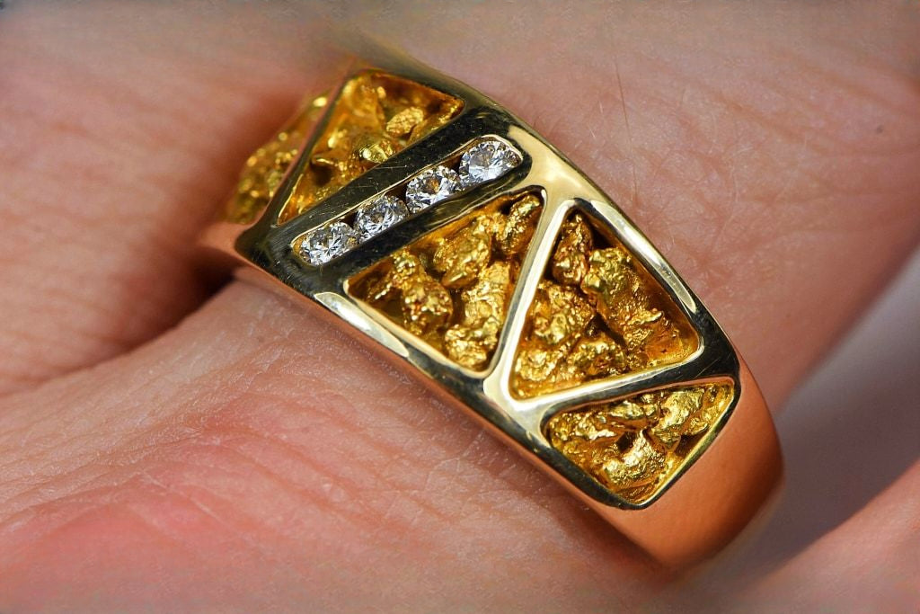 Gold Nugget Men's Ring "Orocal" RM883D20N Genuine Hand Crafted Jewelry - 14K Casting