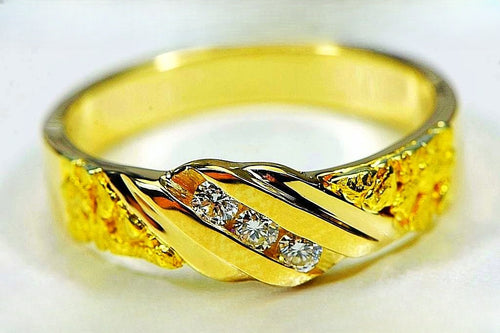 Gold Nugget Men's Ring "Orocal" RMAJ036D Genuine Hand Crafted Jewelry - 14K Casting
