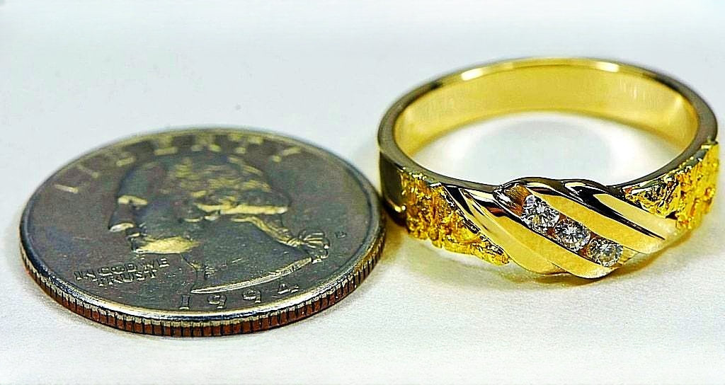 Gold Nugget Men's Ring "Orocal" RMAJ036D Genuine Hand Crafted Jewelry - 14K Casting