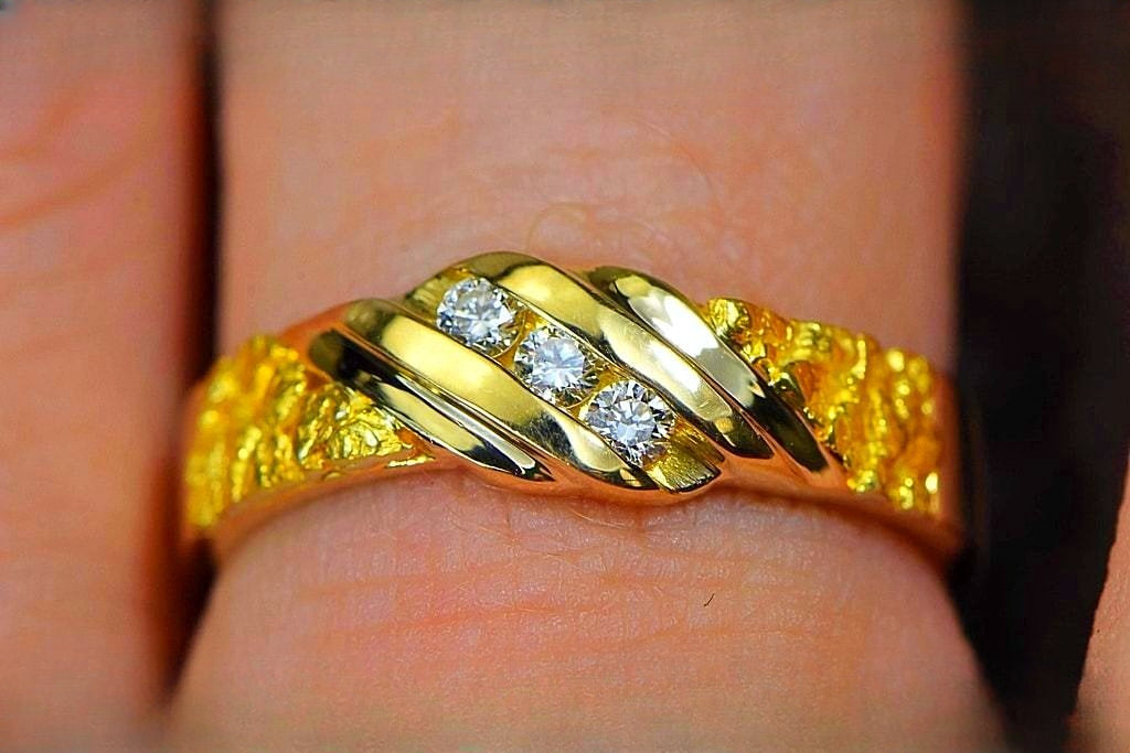 Gold Nugget Men's Ring "Orocal" RMAJ036D Genuine Hand Crafted Jewelry - 14K Casting