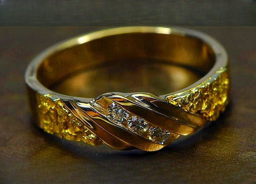 Gold Nugget Men's Ring "Orocal" RMAJ036D Genuine Hand Crafted Jewelry - 14K Casting