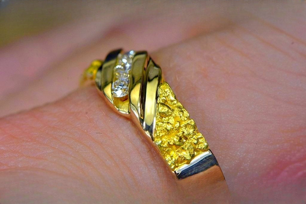 Gold Nugget Men's Ring "Orocal" RMAJ036D Genuine Hand Crafted Jewelry - 14K Casting