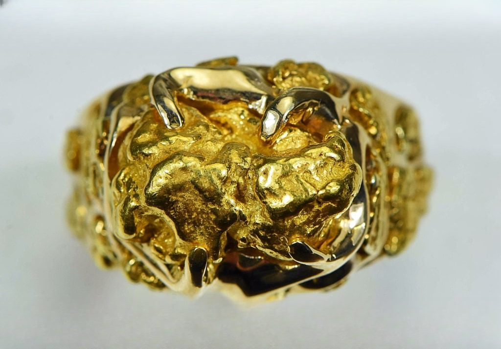 Gold Nugget Men's Ring "Orocal" RMEN102 Genuine Hand Crafted Jewelry - 14K Casting