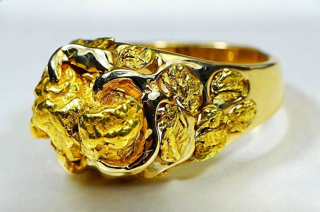 Gold Nugget Men's Ring "Orocal" RMEN102 Genuine Hand Crafted Jewelry - 14K Casting