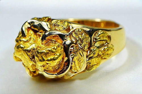 Gold Nugget Men's Ring "Orocal" RMEN102 Genuine Hand Crafted Jewelry - 14K Casting