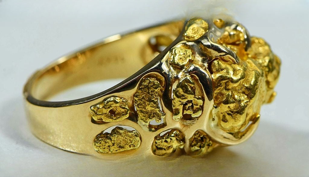Gold Nugget Men's Ring "Orocal" RMEN102 Genuine Hand Crafted Jewelry - 14K Casting