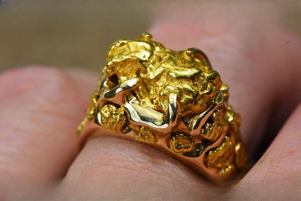 Gold Nugget Men's Ring "Orocal" RMEN102 Genuine Hand Crafted Jewelry - 14K Casting