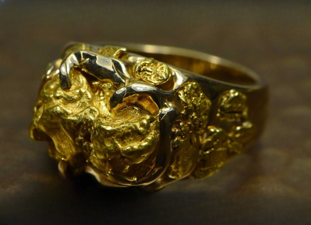 Gold Nugget Men's Ring "Orocal" RMEN102 Genuine Hand Crafted Jewelry - 14K Casting
