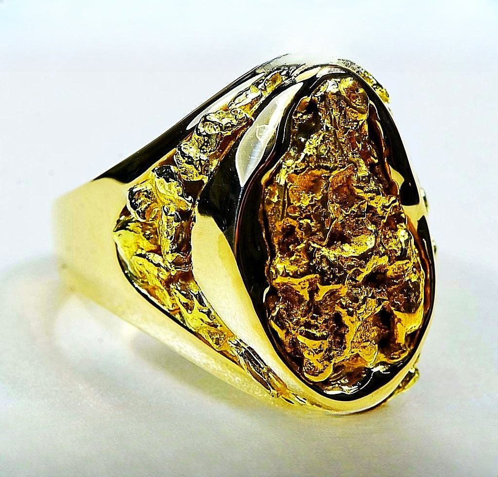 Gold Nugget Men's Ring "Orocal" RMEN116 Genuine Hand Crafted Jewelry - 14K Casting