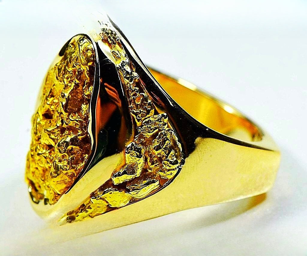Gold Nugget Men's Ring "Orocal" RMEN116 Genuine Hand Crafted Jewelry - 14K Casting