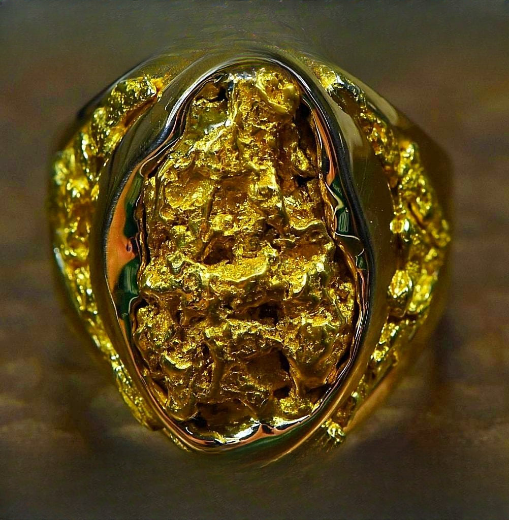 Gold Nugget Men's Ring "Orocal" RMEN116 Genuine Hand Crafted Jewelry - 14K Casting