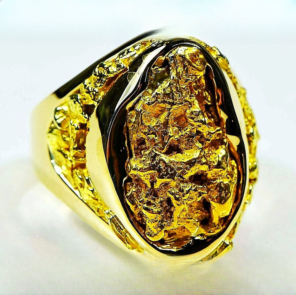 Gold Nugget Men's Ring "Orocal" RMEN116 Genuine Hand Crafted Jewelry - 14K Casting
