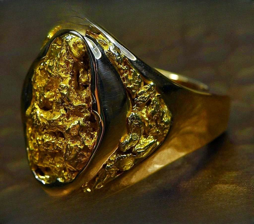 Gold Nugget Men's Ring "Orocal" RMEN116 Genuine Hand Crafted Jewelry - 14K Casting
