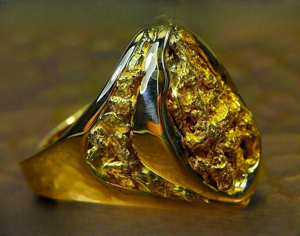 Gold Nugget Men's Ring "Orocal" RMEN116 Genuine Hand Crafted Jewelry - 14K Casting