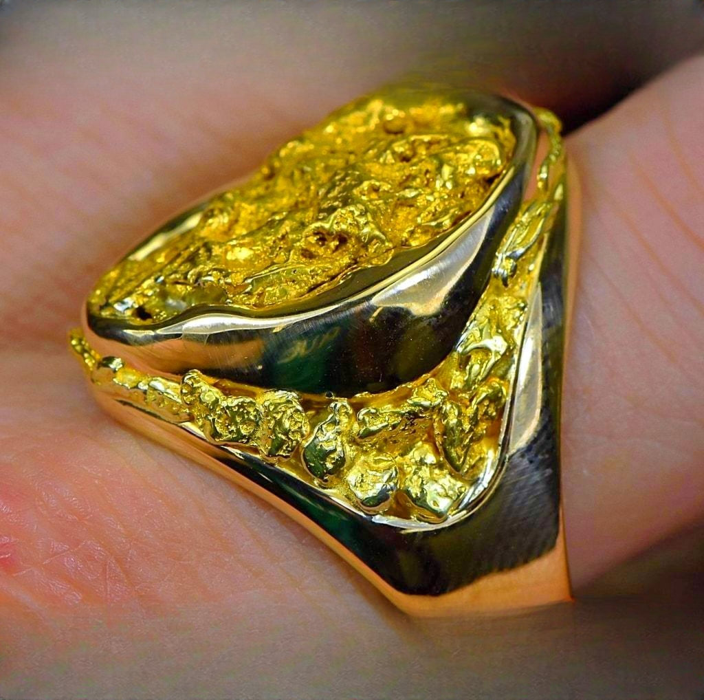 Gold Nugget Men's Ring "Orocal" RMEN116 Genuine Hand Crafted Jewelry - 14K Casting
