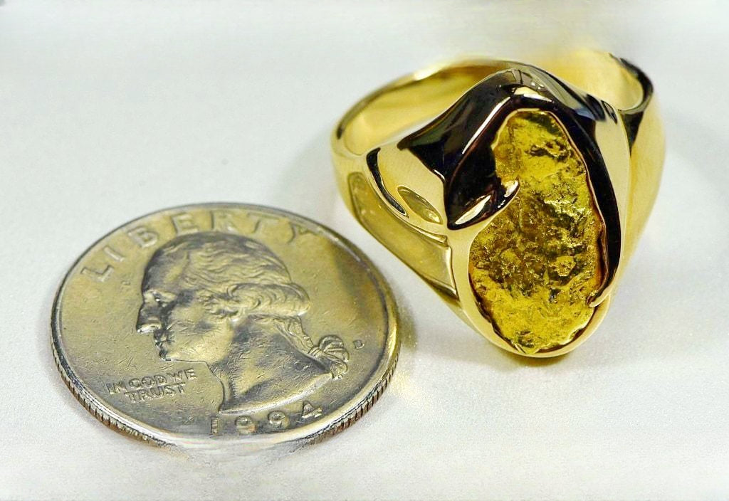 Gold Nugget Men's Ring "Orocal" RMEN122 Genuine Hand Crafted Jewelry - 14K Casting
