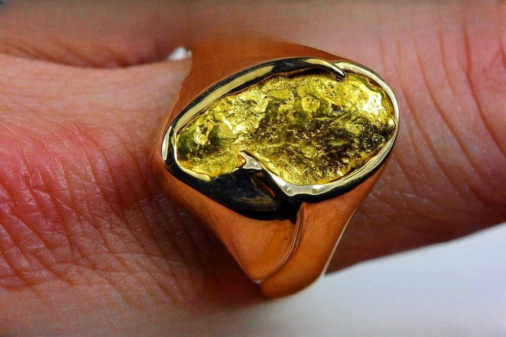 Gold Nugget Men's Ring "Orocal" RMEN122 Genuine Hand Crafted Jewelry - 14K Casting