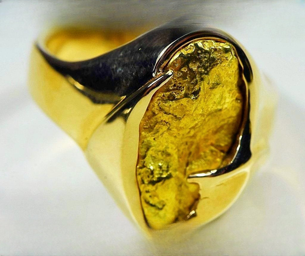 Gold Nugget Men's Ring "Orocal" RMEN122 Genuine Hand Crafted Jewelry - 14K Casting