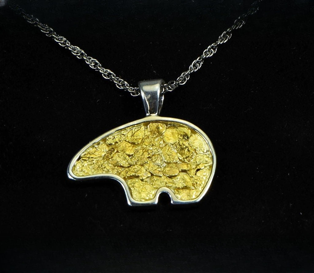 Gold Nugget Pendant Bear - Sterling Silver - PBR1JNSSX - Hand Made "Orocal" Jewelry