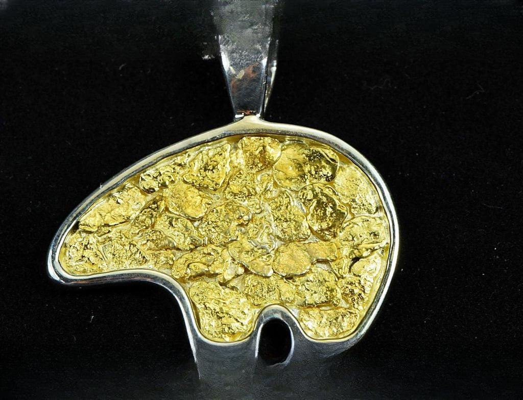Gold Nugget Pendant Bear - Sterling Silver - PBR1JNSSX - Hand Made "Orocal" Jewelry