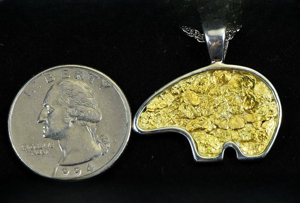 Gold Nugget Pendant Bear - Sterling Silver - PBR1JNSSX - Hand Made "Orocal" Jewelry