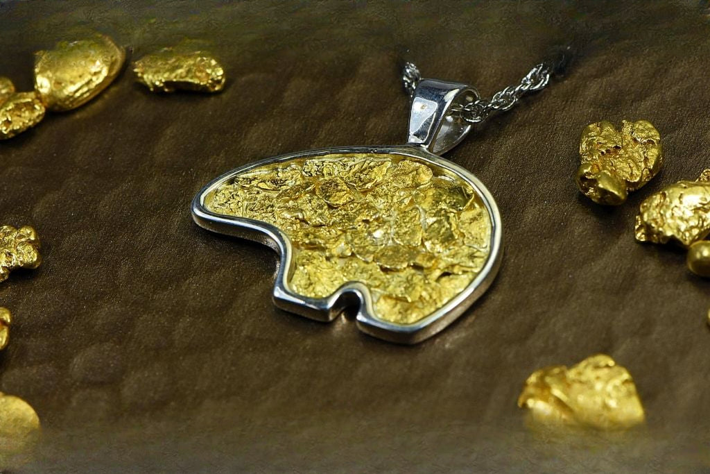 Gold Nugget Pendant Bear - Sterling Silver - PBR1JNSSX - Hand Made "Orocal" Jewelry